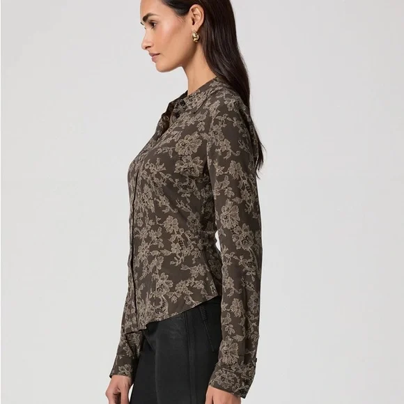PAIGE Brown Floral Button-Down Shirt NWT - Picture 2 of 3
